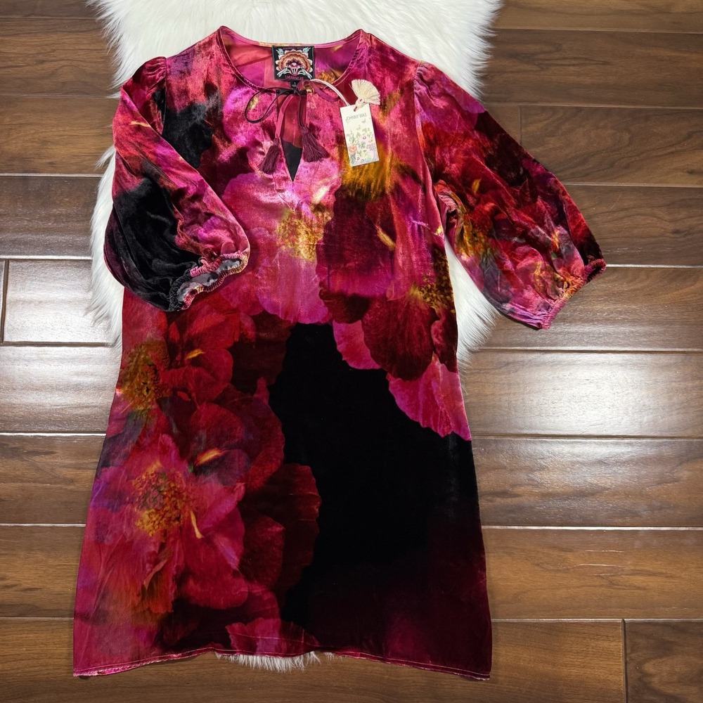 Johnny Was Women's Size Small Ruby Bloom Velvet Vesna Mini Shift Dress $350